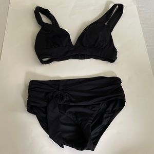 Swimsuit bikini black two back straps buckle on bottoms size S